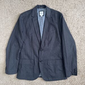 Gap Blazer Mens Medium Black Gray Herringbone 2 Button Sport Coat Jacket
